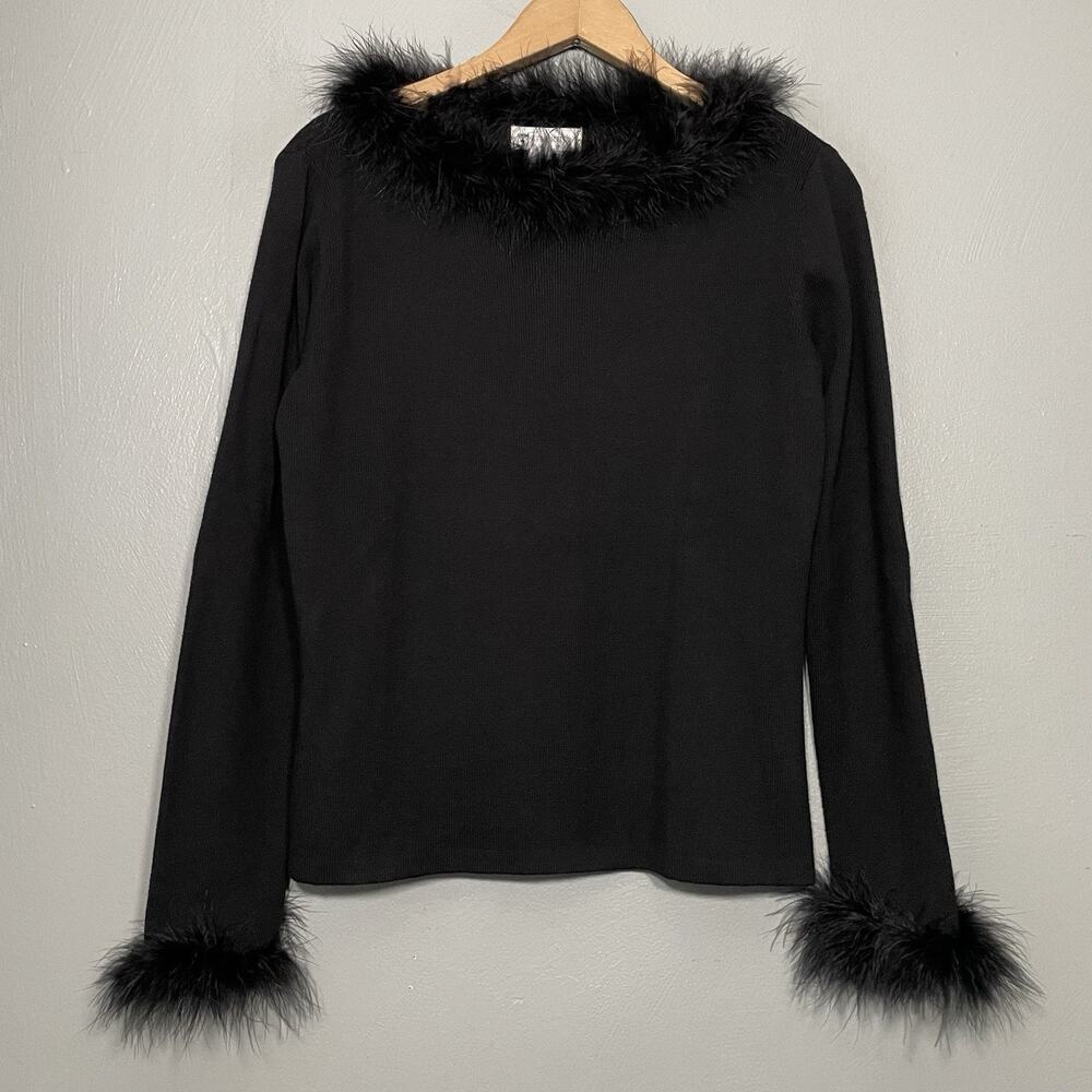 Witchy Whimsigoth Sweater Size Medium Black Faux Fur Trimmed Y2K Dark Coquette